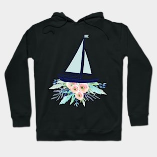 Watercolor flowers and sailboat Hoodie